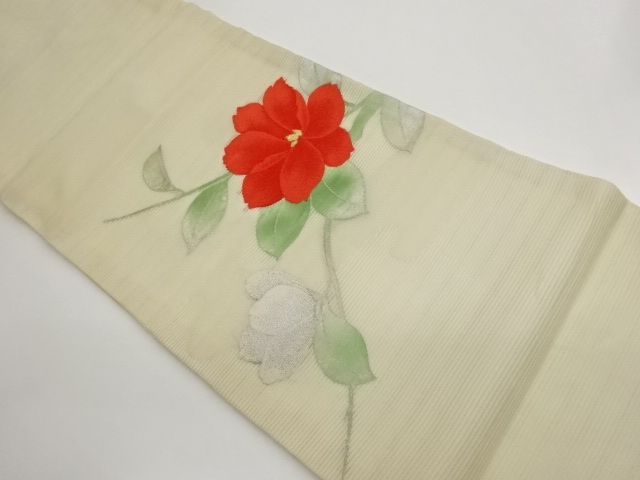 JAPANESE KIMONO / HIRAKI NAGOYA OBI FOR SUMMER / WOVEN FLOWER 